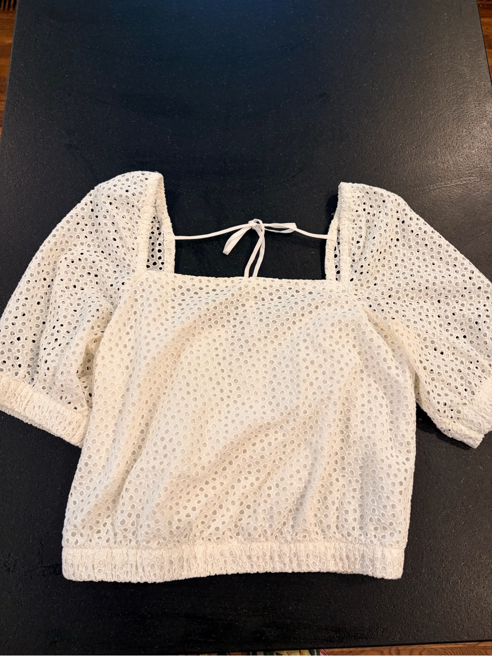 EVERLANE White Eyelet Square-Neck Cropped Top